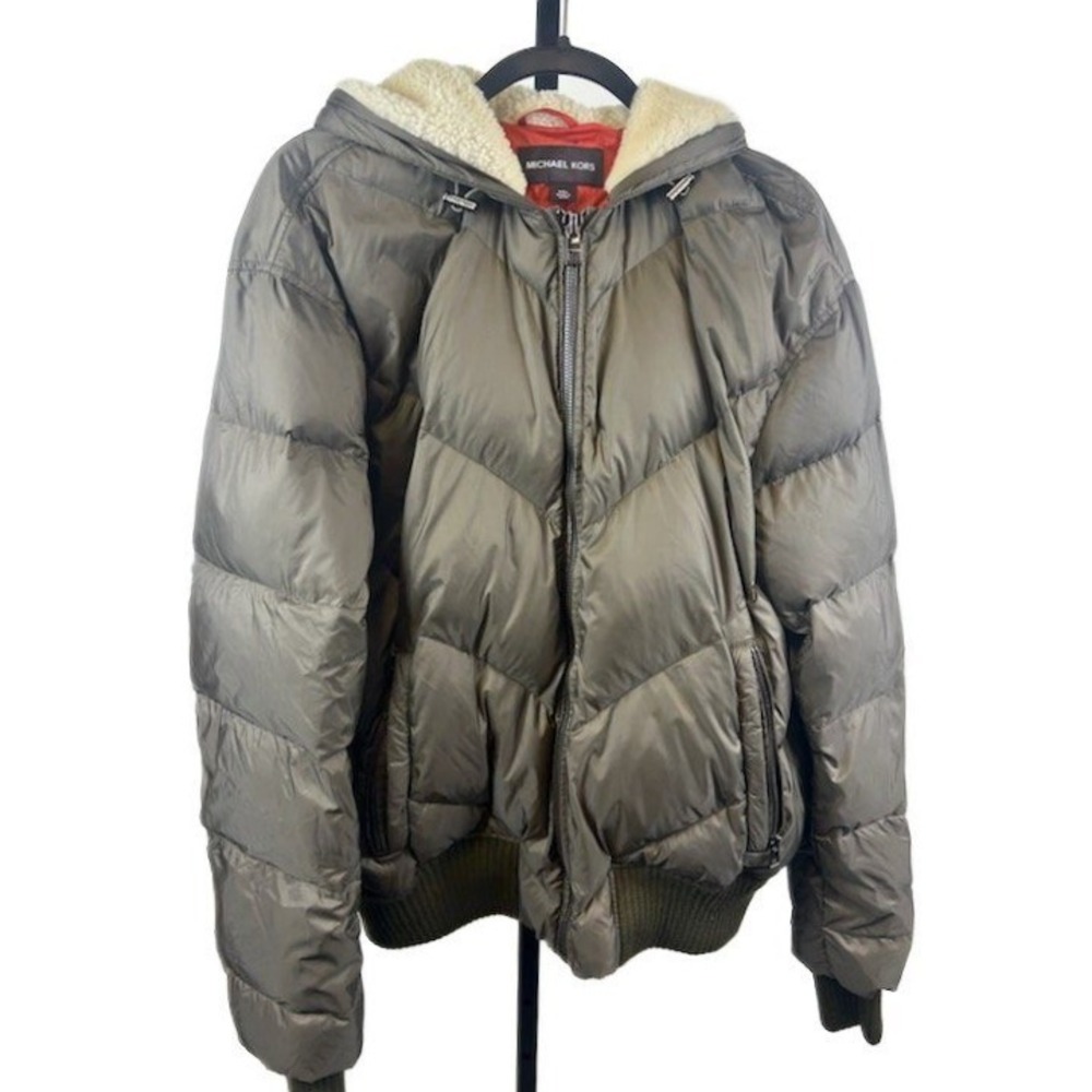 Michael Kors‎ Down Coat Puffer Jacket Women's Size XXL Hooded Sherpa Merino Wool